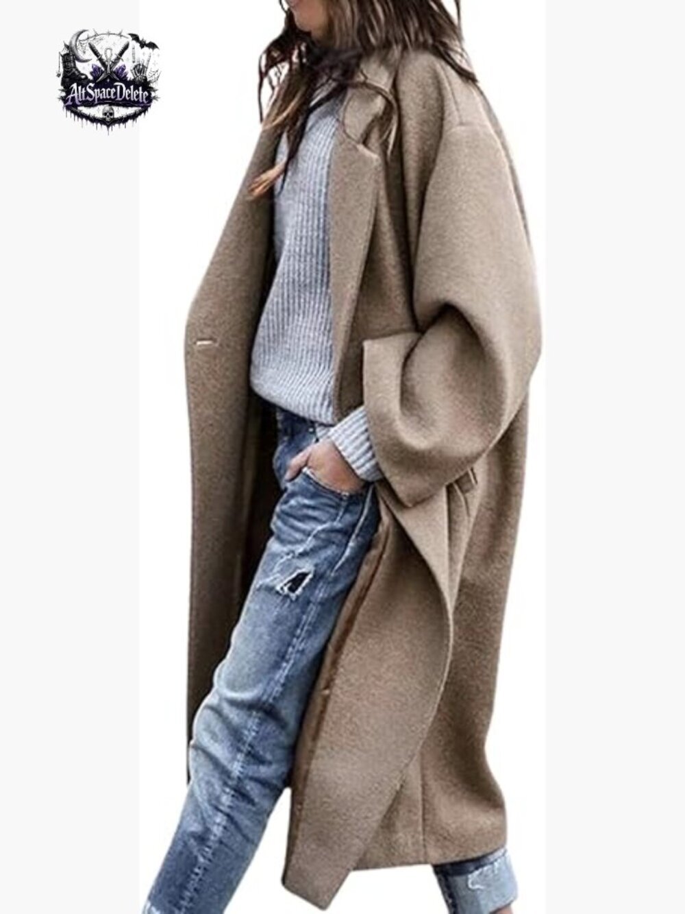 Oversized Wool Blend Trench Coat Long Midi Notched Collar Button Closure